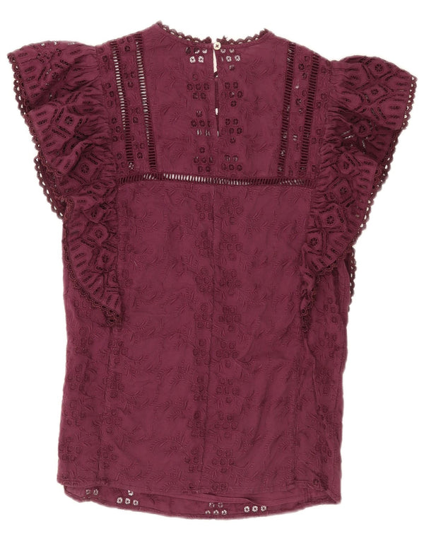 Bluză de damă Karen Millen Top UK 8 Mic Burgundy Floral Bumbac
