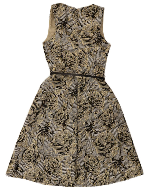 Rochie în formă de A fără mâneci pentru femei Monsoon UK 8, bumbac floral, gri mic