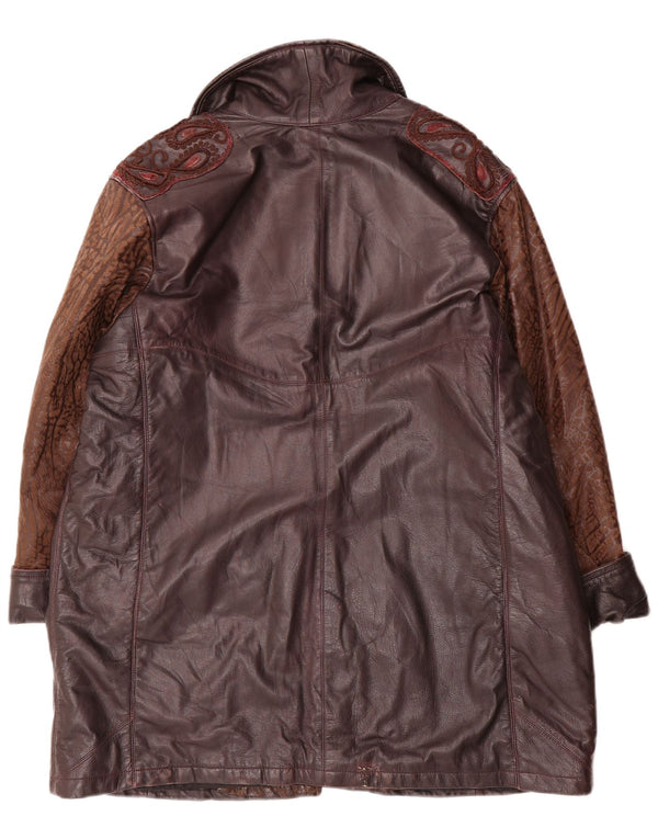 Palton de piele vintage pentru femei, cu croiala largi, UK 18 XL Burgundy Paisley