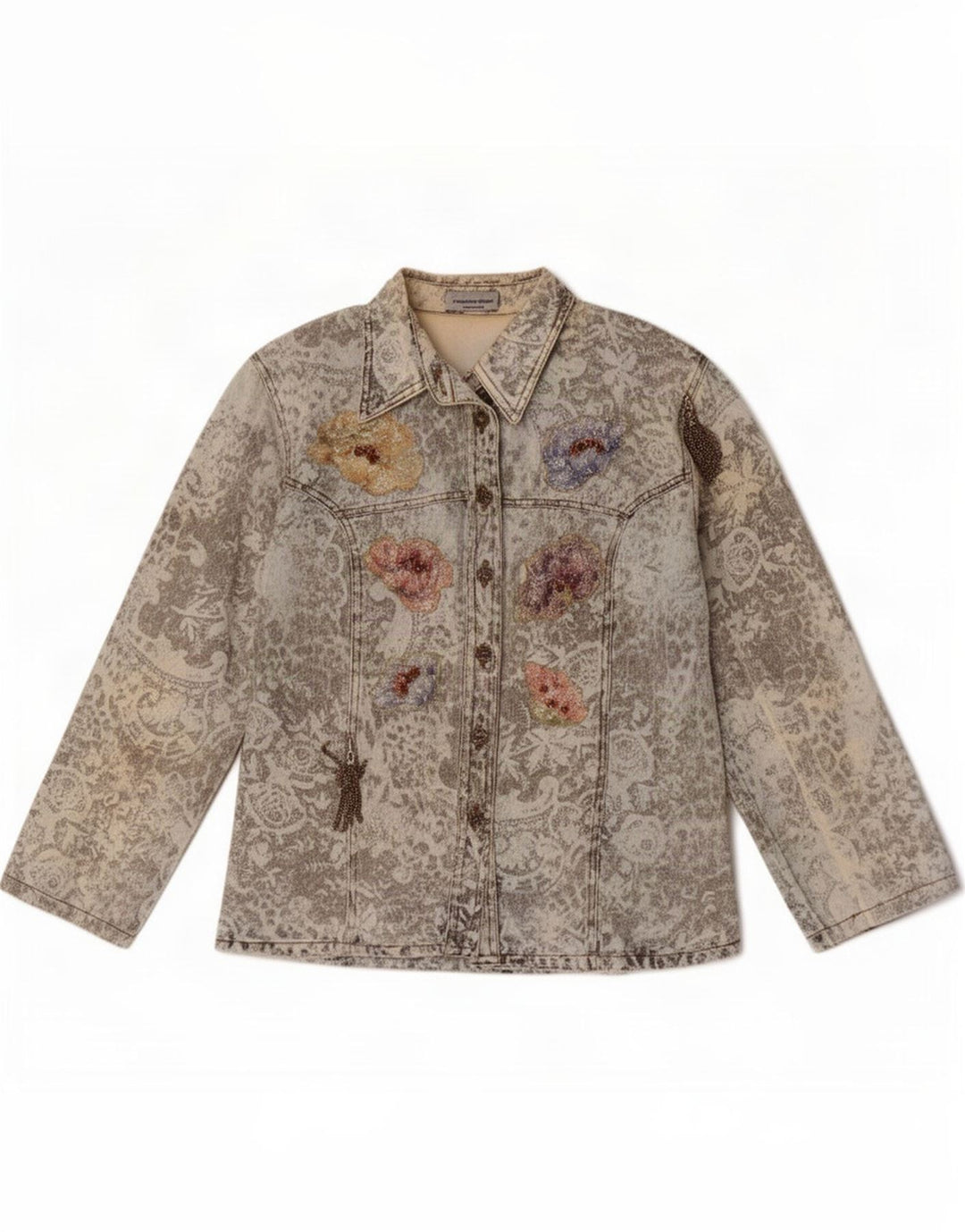 Jachetă de blugi vintage pentru femei IT 44 Bumbac Floral Albastru Mediu