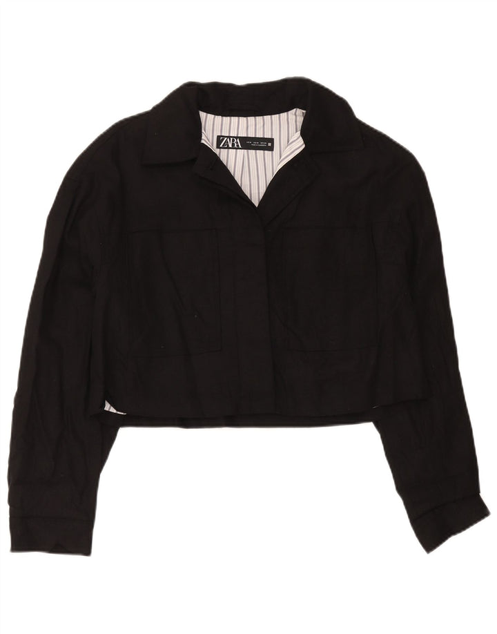 Jachetă Bomber Crop pentru Damă Zara UK 10 Medium Black Viscose