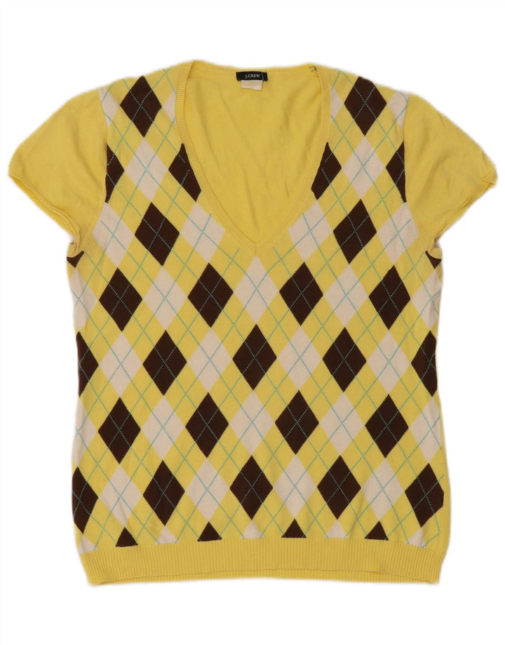 J. CREW Pulover cu decolteu în V pentru femei UK 12 Medium Yellow Argyle/Diamond