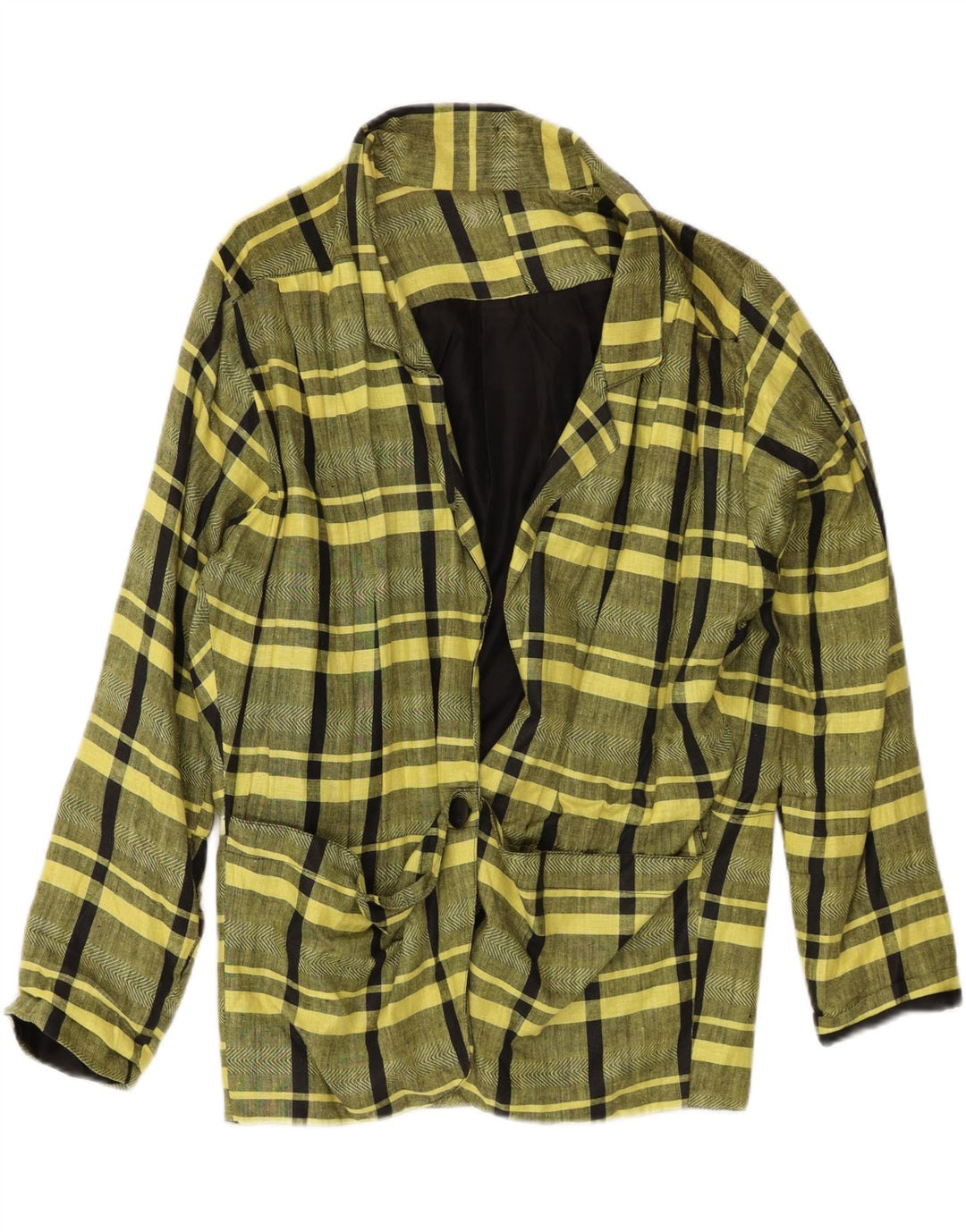 Jachetă vintage pentru femei cu 1 nasture EU 44 XL Galben carouri din in clasic