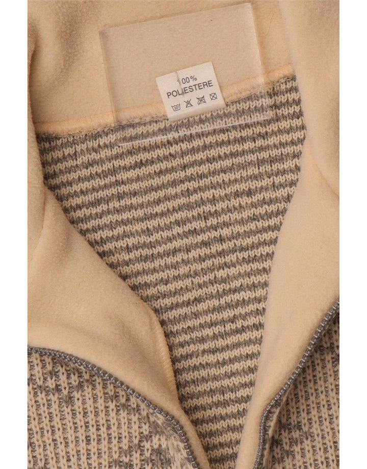 Pulover vintage pentru bărbați, cu fermoar și gât, din lână, mare, bej, poliester Fair Isle
