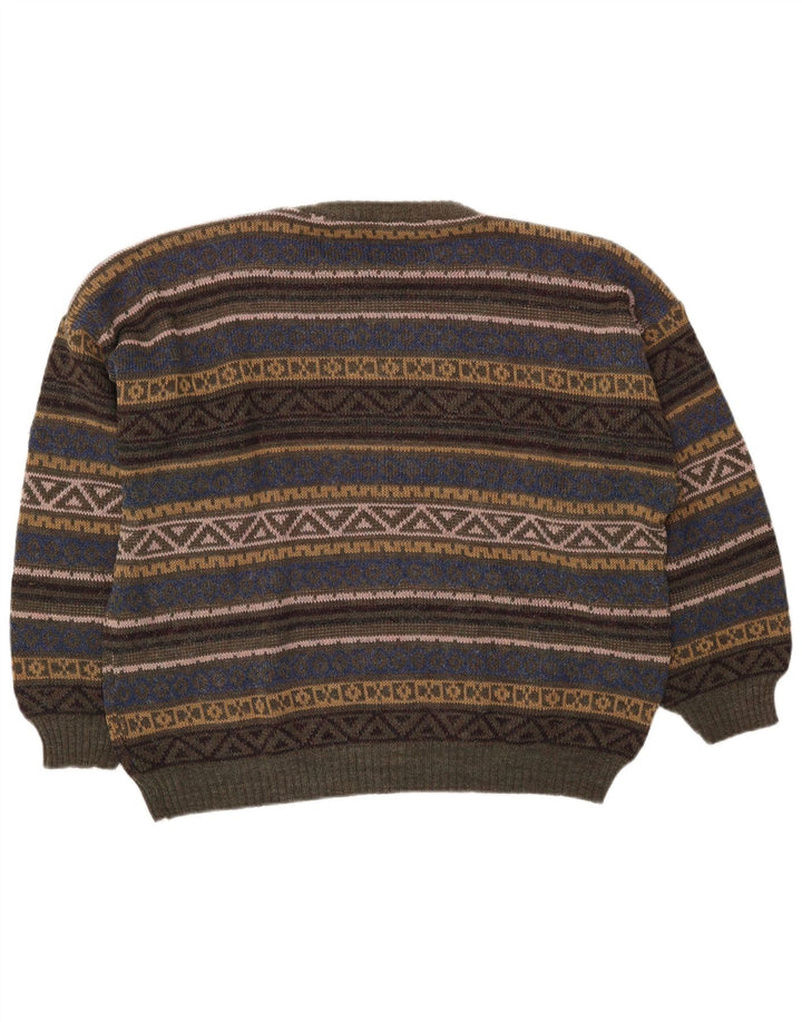 Pulover Vintage pentru bărbați cu gât roșu, mijlociu, multicolor, Fair Isle