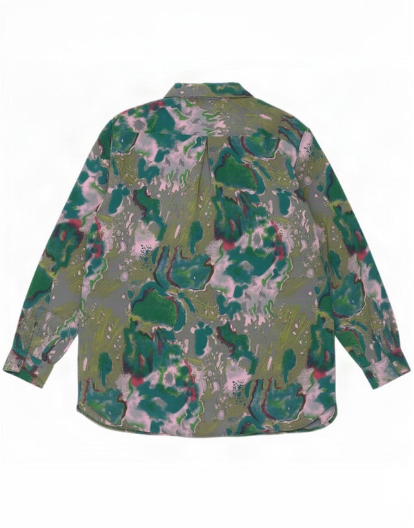 Bluză de cămașă vintage cu model abstract pentru femei UK 20 2XL Multicolor