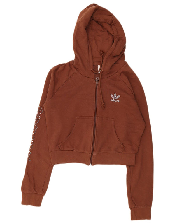 Pulover Adidas pentru femei Graphic Zip Hoodie UK 12 Bumbac maro mediu