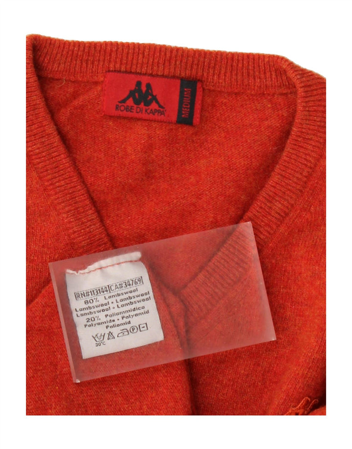 KAPPA Mens V-Neck Jumper Sweater Medium Orange Lambswool Vintage Kappa and Second-Hand Kappa from Messina Hembry 