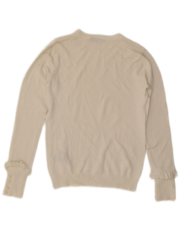 ZARA Womens Boat Neck Jumper Sweater UK 12 Medium Off White Viscose