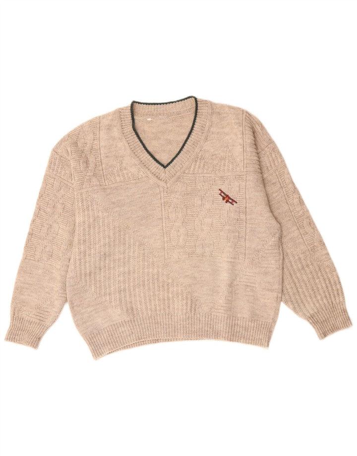 Pulover vintage pentru femei cu decolteu în V UK 18 XL Bej