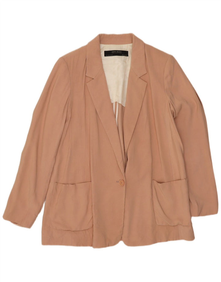 Sacou blazer pentru femei Zara, cu 1 nasture, UK 14, acetat, roz mediu