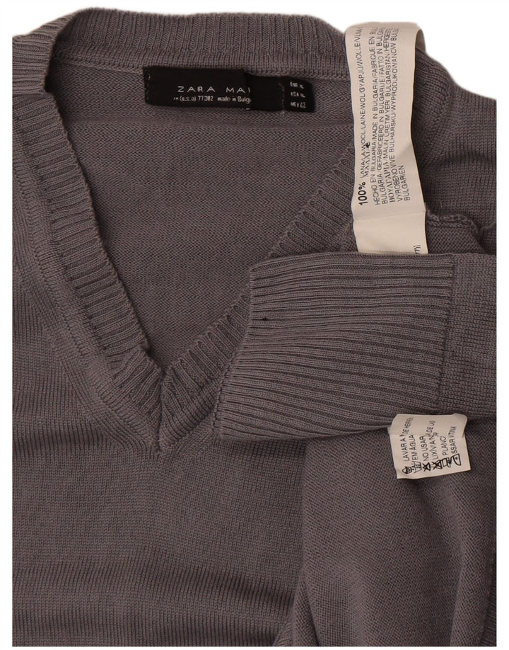 Pulover pentru bărbați Zara, cu decolteu în V, XL, lână gri