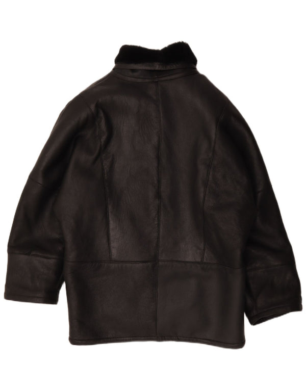 Jachetă vintage oversize din shearling pentru femei IT 44 Medium Black Leather