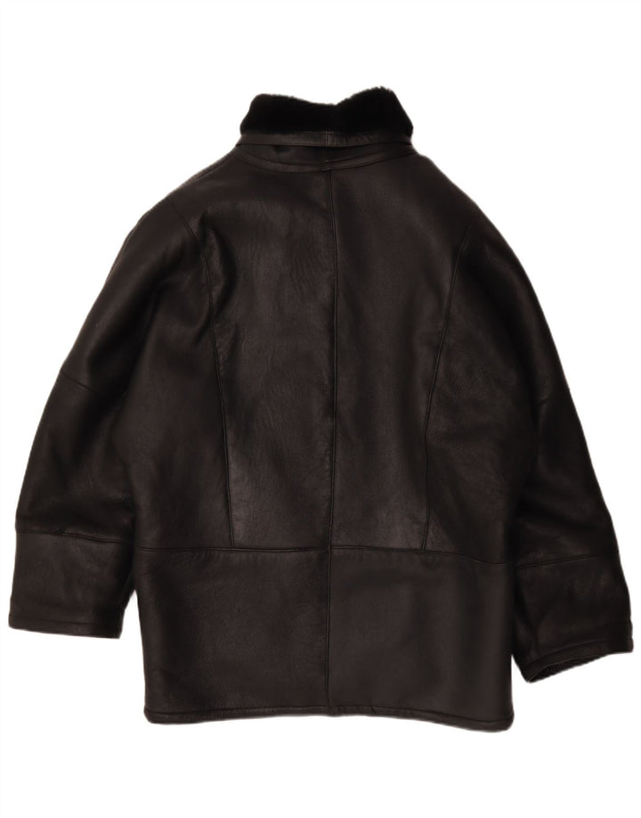 Jachetă vintage oversize din shearling pentru femei IT 44 Medium Black Leather