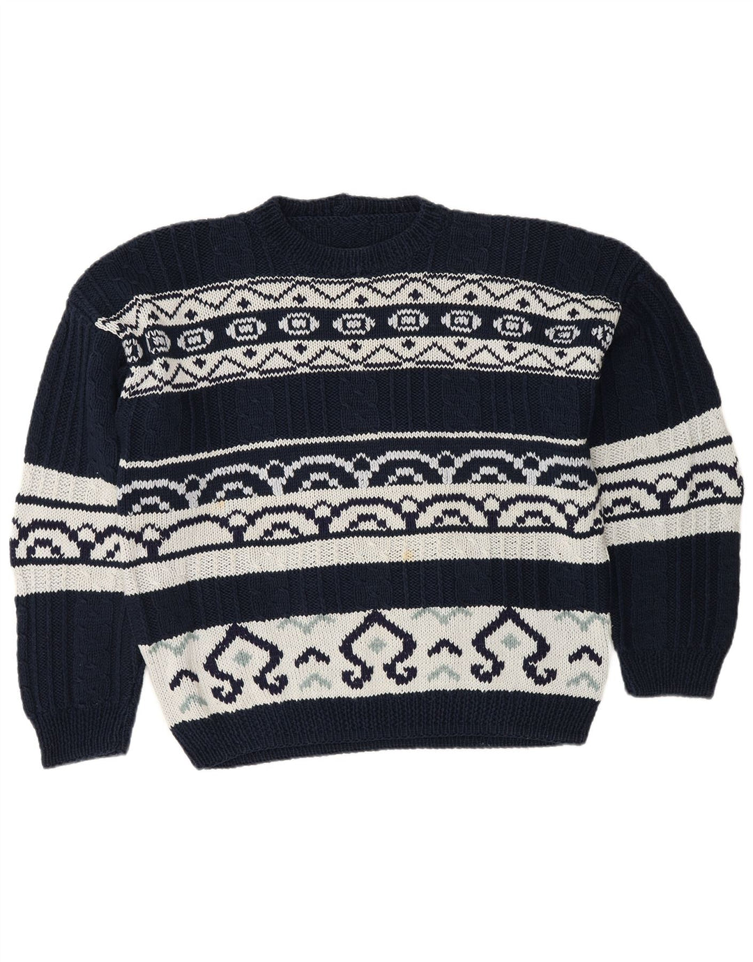 Pulover vintage pentru bărbați cu gâtul turnat, mare, bleumarin, Fair Isle