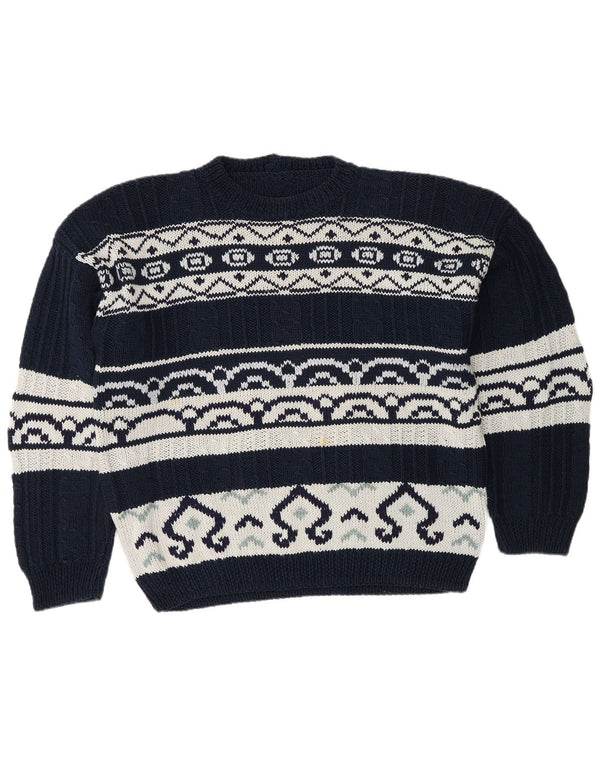 Pulover vintage pentru bărbați cu gâtul turnat, mare, bleumarin, Fair Isle