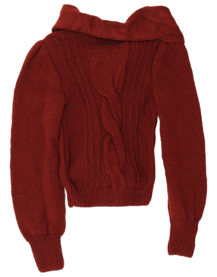 Pulover cardigan vintage pentru femei cu cravată în față UK 12 roșu mediu
