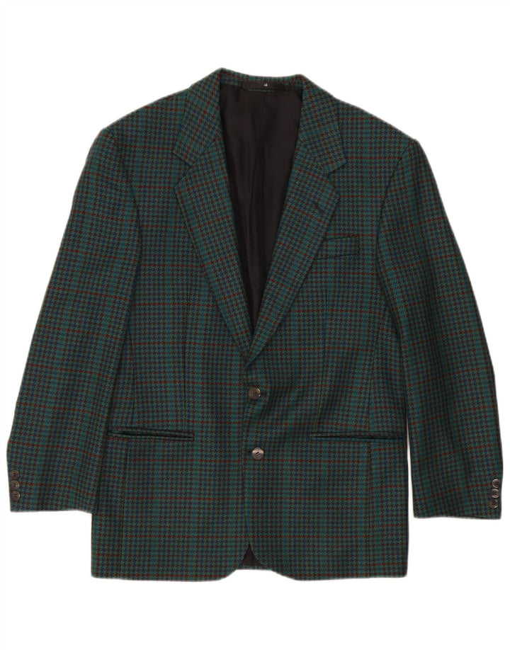 Jachetă vintage pentru bărbați cu 2 nasturi IT 46 Lână nouă cu picior de găin mic verde
