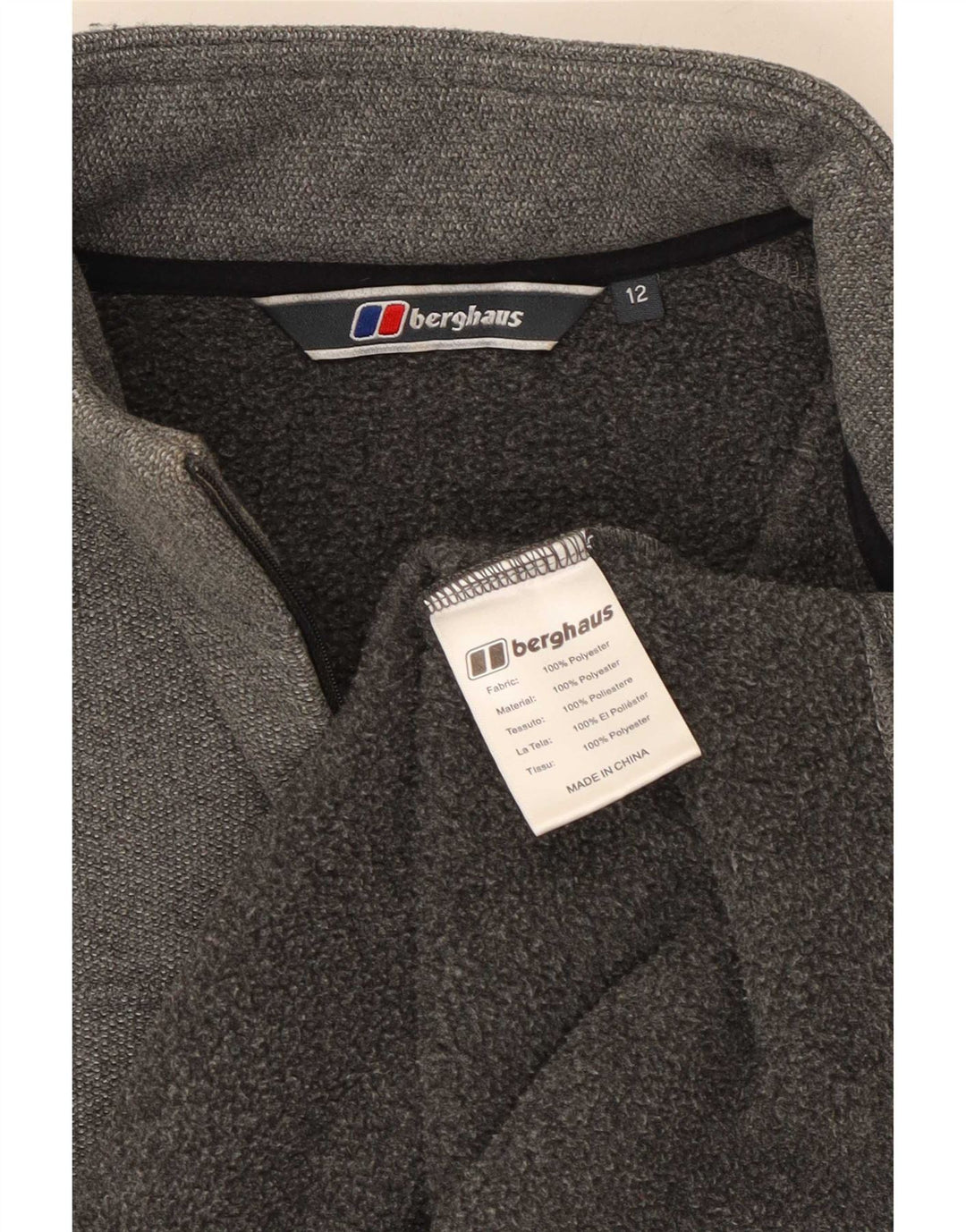 Pulover pentru femei Berghaus, cu fermoar, cu gât, UK 12, poliester, gri mediu