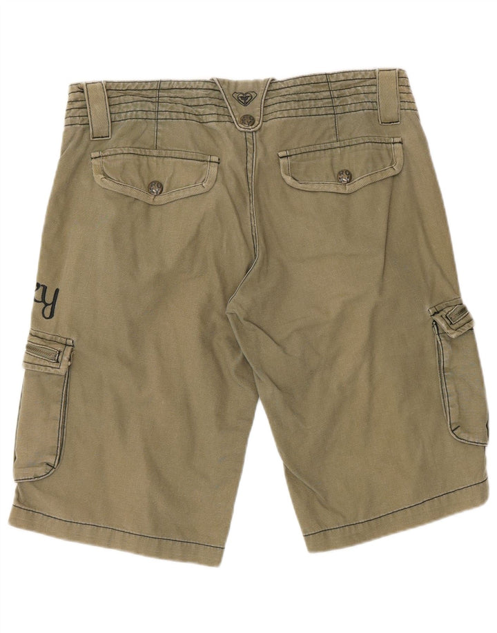 ROXY Womens Graphic Mid Rise Cargo Shorts US 10 Large W29  Khaki Cotton