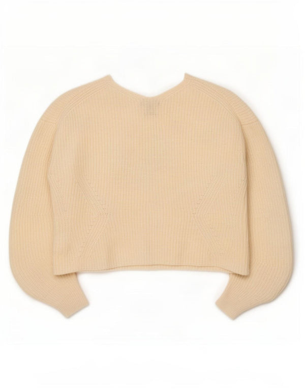 Pulover cu decolteu în V supradimensionat pentru femei Massimo Dutti UK 6 XS alb catifelat