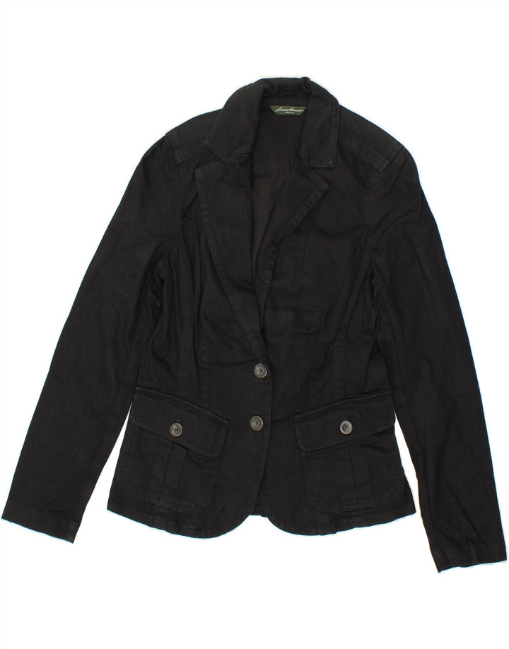 EDDIE BAUER Womens 2 Button Blazer Jacket UK 12 Medium Black Cotton Vintage Eddie Bauer and Second-Hand Eddie Bauer from Messina Hembry 