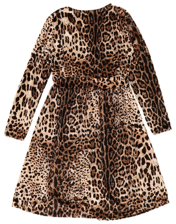 Rochie A-Line Vintage pentru femei UK 10 Mic Bej Poliester cu imprimeu animal