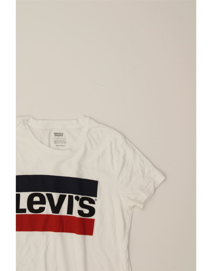 LEVI'S Womens Graphic T-Shirt Top UK 2 2XS White Vintage Levi's and Second-Hand Levi's from Messina Hembry 