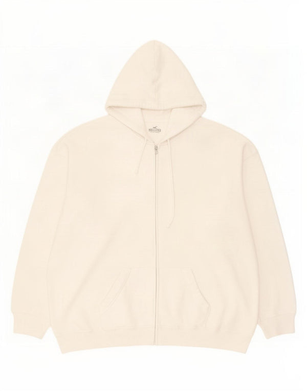 Hollister Mens Zip Hoodie Pulover XL White Bumbac