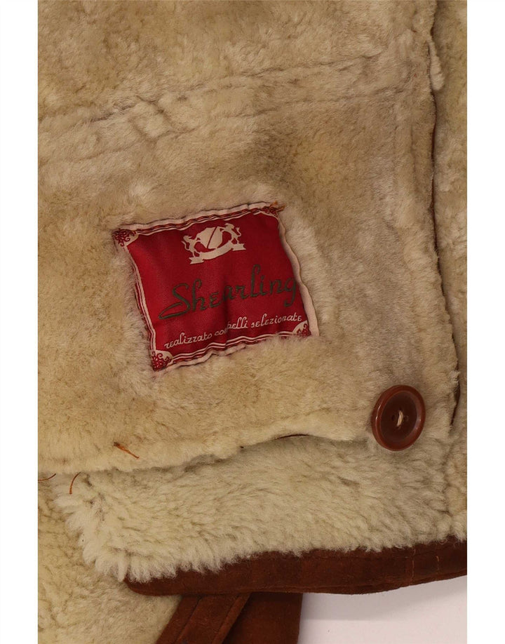 Jachetă vintage pentru bărbați din shearling UK 36 mic maro