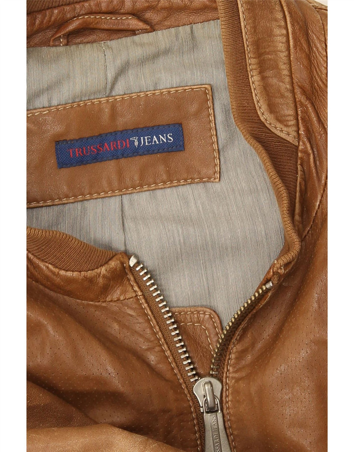 Jachetă de piele pentru bărbați Trussardi Jeans UK 38 din piele maro medie