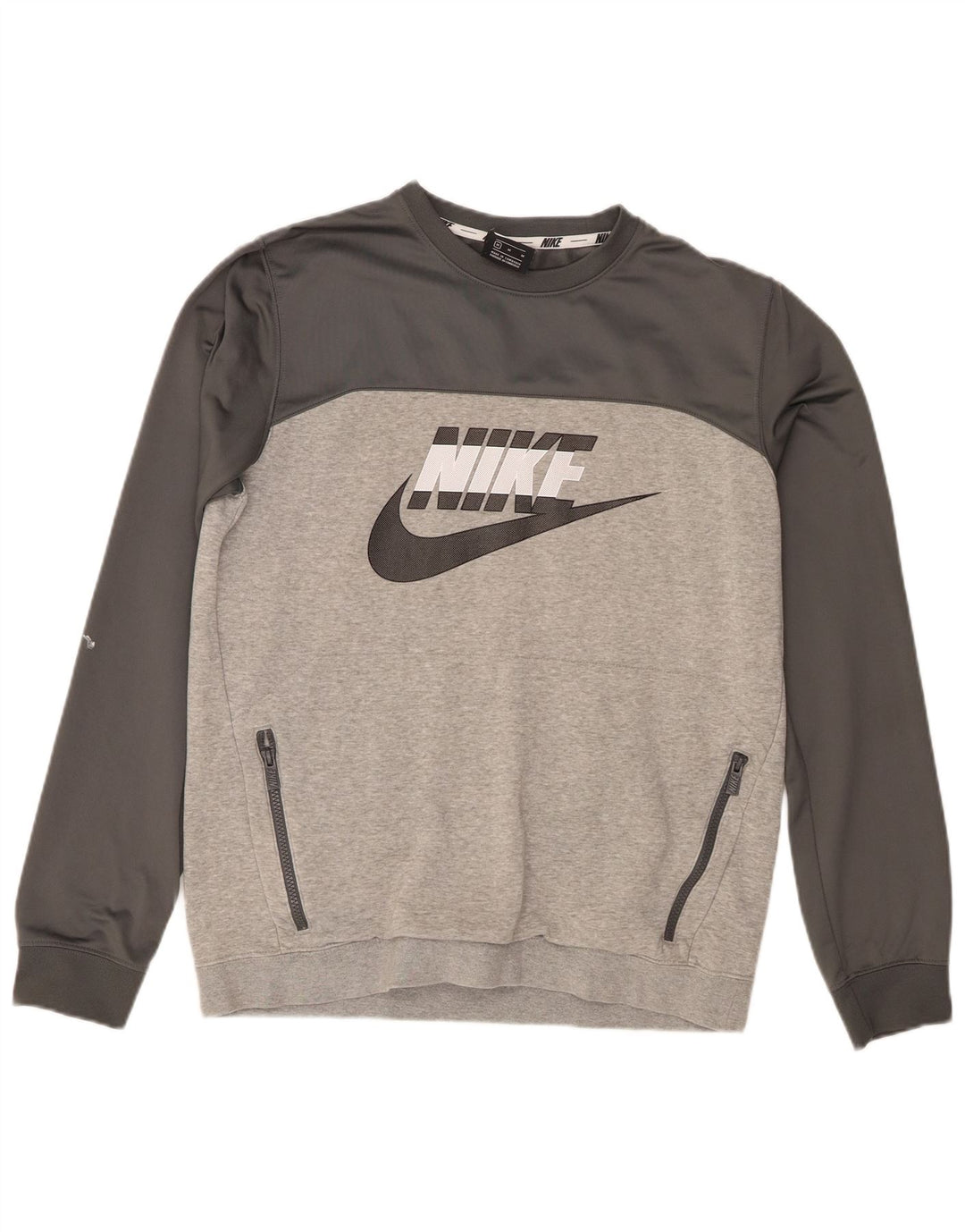 Hanorac grafic pentru bărbați Nike Pulover Medium Gri din bumbac color bloc