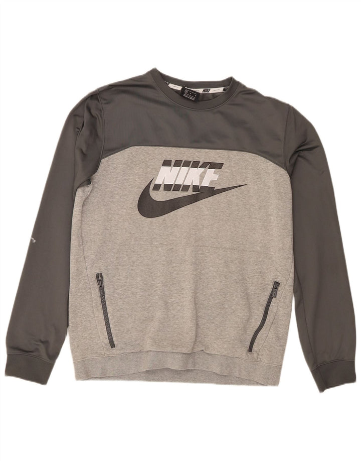 Hanorac grafic pentru bărbați Nike Pulover Medium Gri din bumbac color bloc