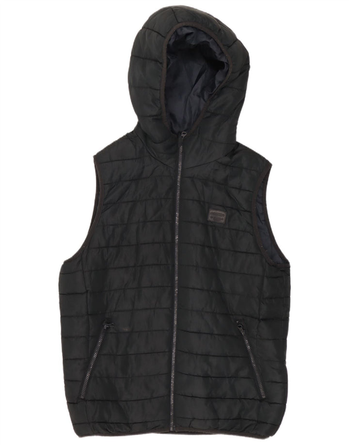 Jack & Jones Gilet căptușit cu glugă pentru bărbați UK 36 Poliester negru mic