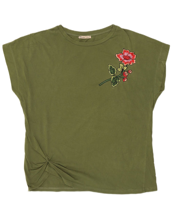 Tricou cu grafic pentru femei Zara UK 16 mare bumbac kaki