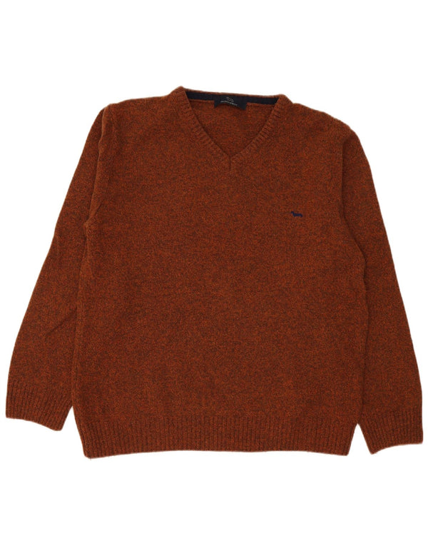 Pulover cu decolteu în V Harmont & Blaine pentru bărbați, 2XL, lână de miel maro pete