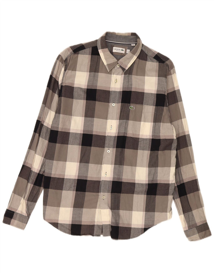Cămașă de flanel pentru bărbați Lacoste Regular Fit Mărimea 44 XL, bumbac cu carouri gri