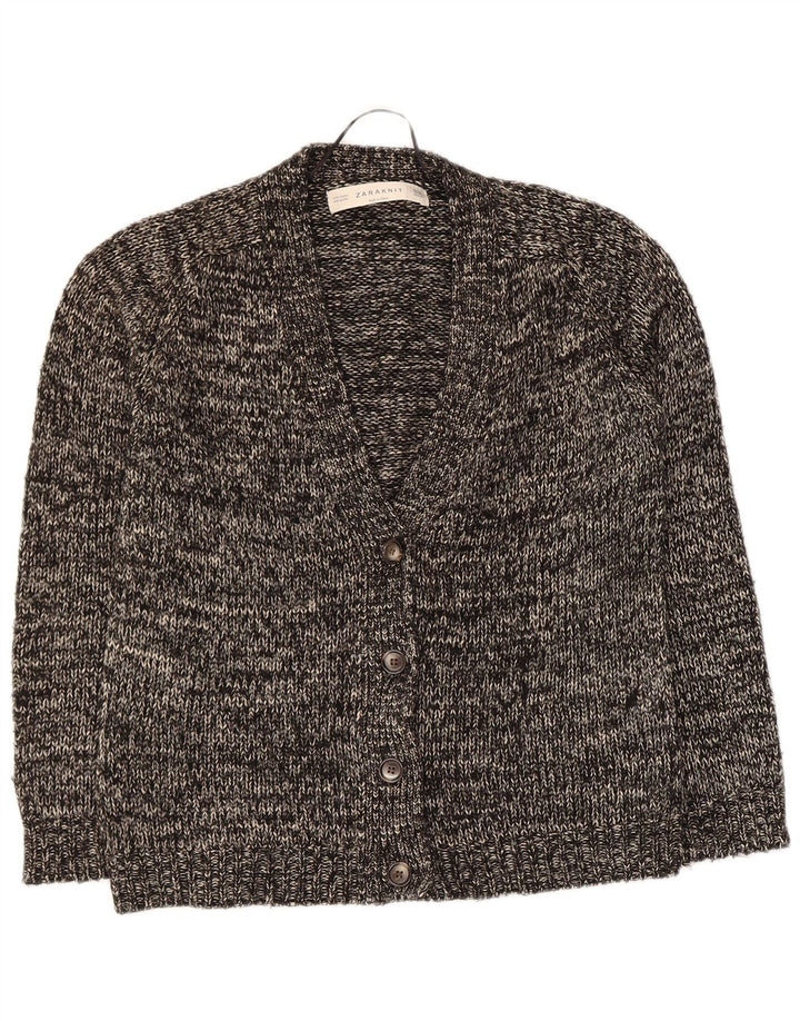 Pulover cardigan pentru femei Zara UK 14 mediu negru bumbac cu pete