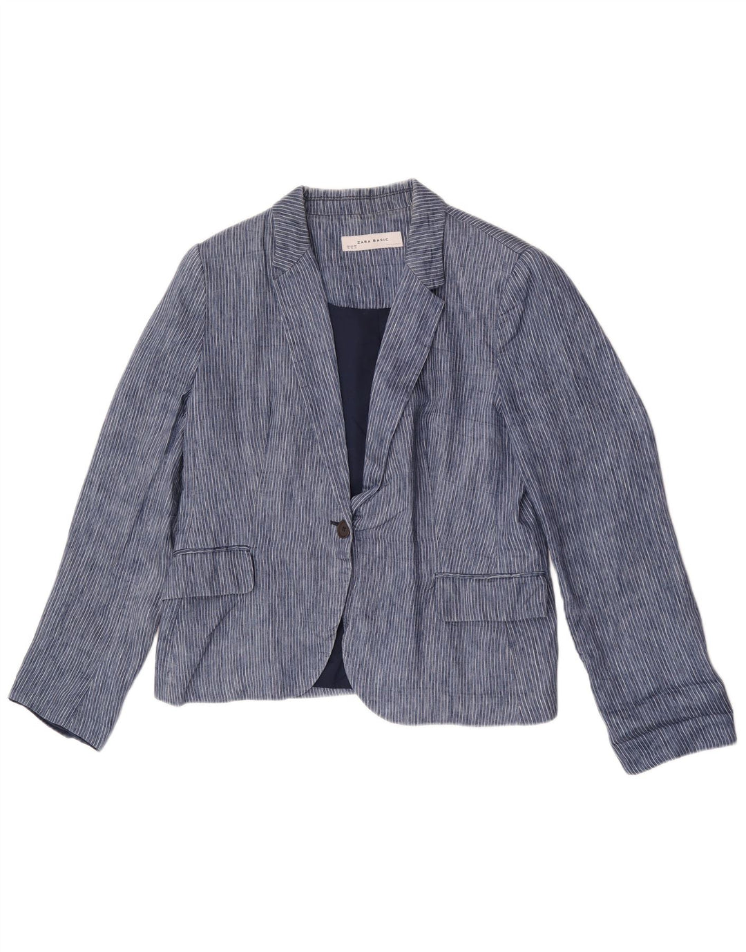 Blazer pentru femei Zara, cu 1 nasture, UK 18 XL, poliester cu dungi albastre