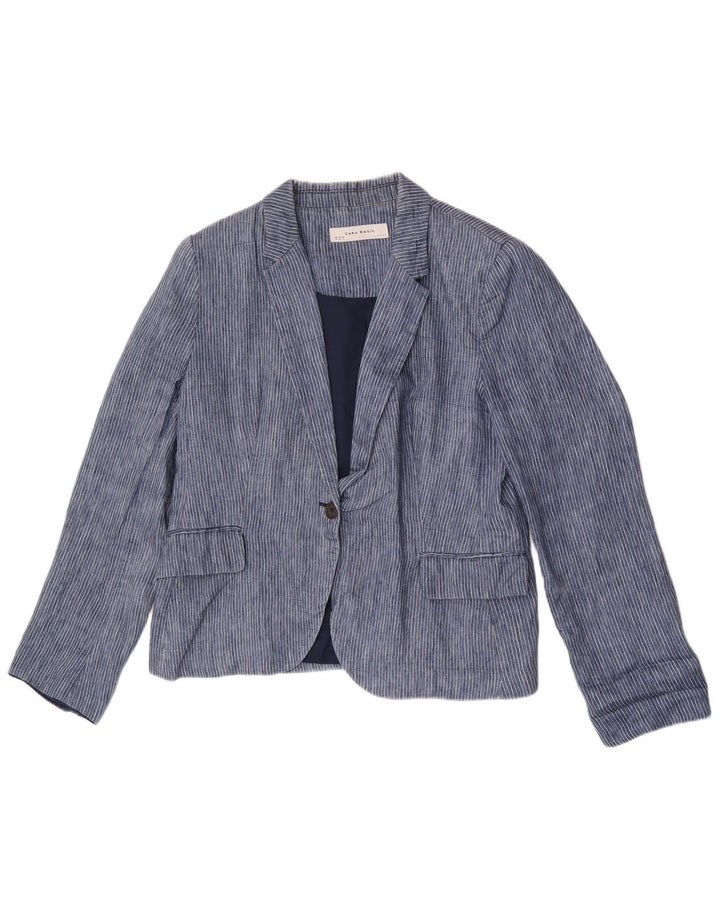 Blazer pentru femei Zara, cu 1 nasture, UK 18 XL, poliester cu dungi albastre