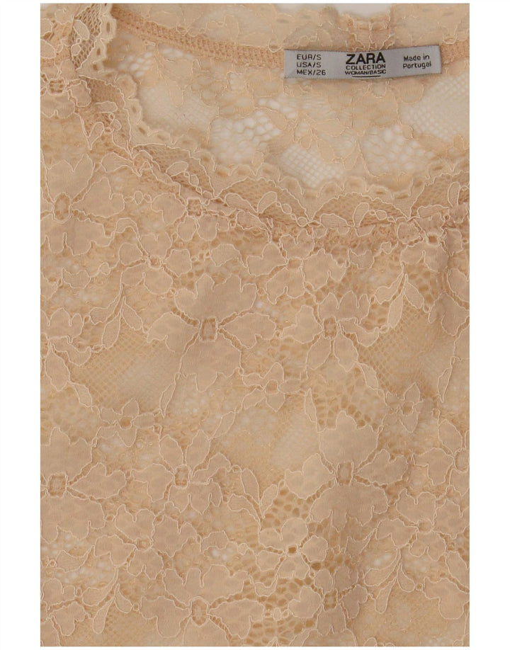 Top din dantela pentru femei Zara UK 10 Small Beige Floral