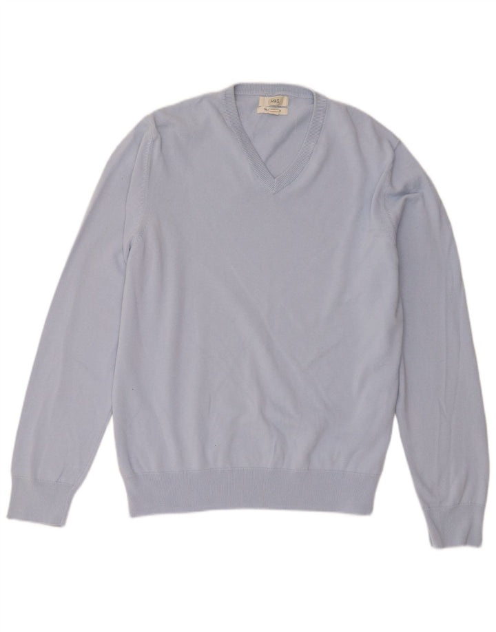Pulover pentru bărbați Marks & Spencer, cu decolteu în V, XL, bumbac, albastru