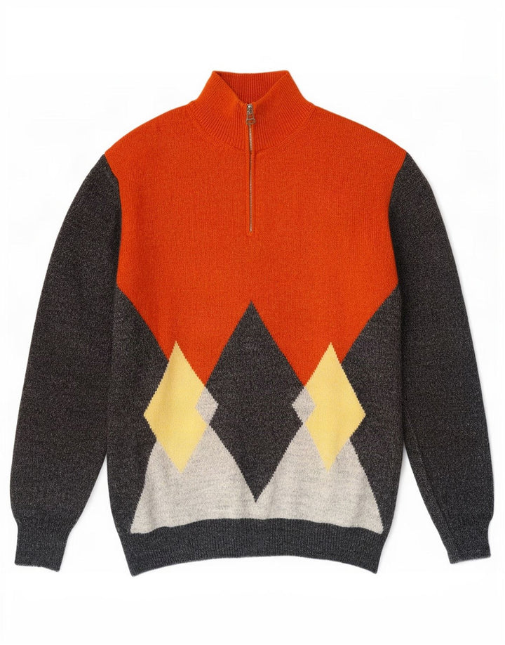 Pulover Sangiorgio pentru bărbați, cu fermoar, cu gât, mediu multicolor Argyle/Diamant