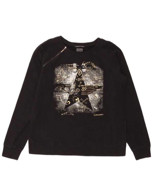Pulover pentru damă Converse Graphic Pulover UK 14, mare, negru, bumbac