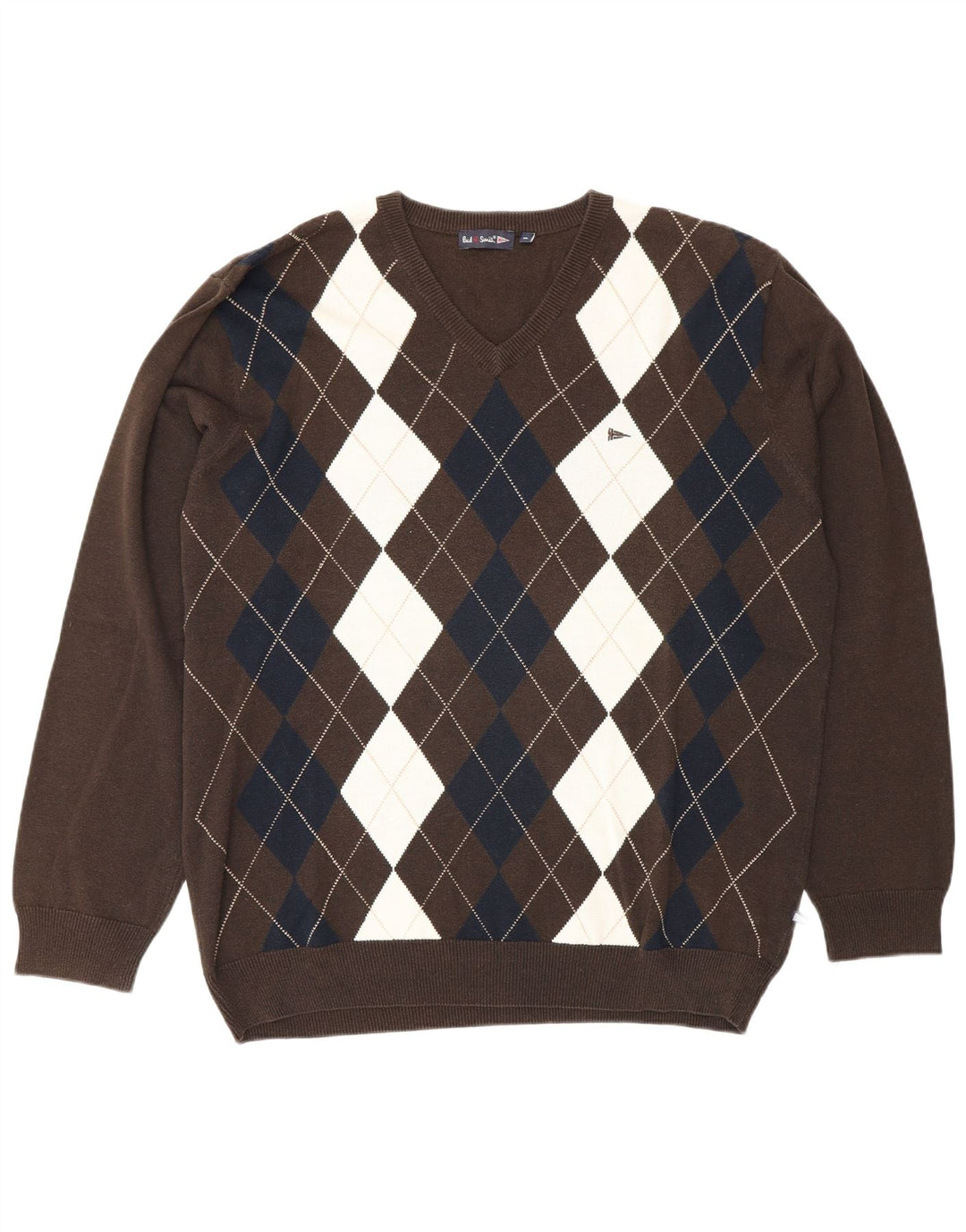 Pulover cu decolteu în V Paul Smith pentru bărbați XL maro Argyle/Diamond