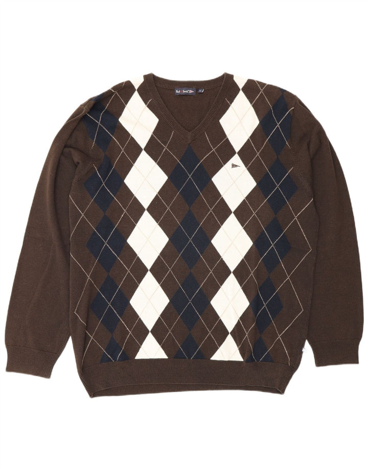 Pulover cu decolteu în V Paul Smith pentru bărbați XL maro Argyle/Diamond