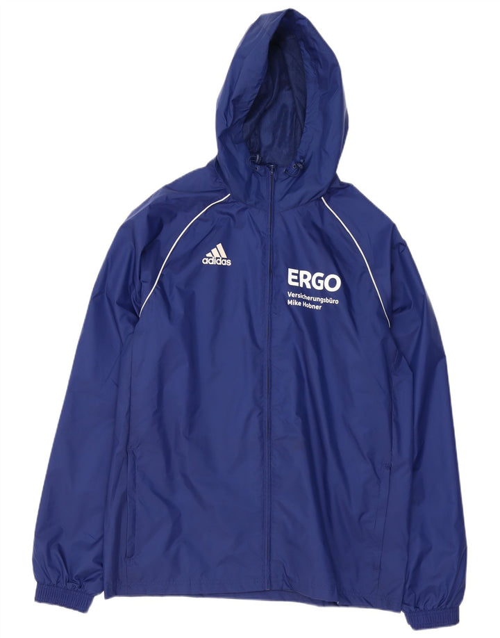 Jachetă de ploaie cu glugă grafică Adidas pentru bărbați Marea Britanie 38 Poliester mediu albastru bleumarin