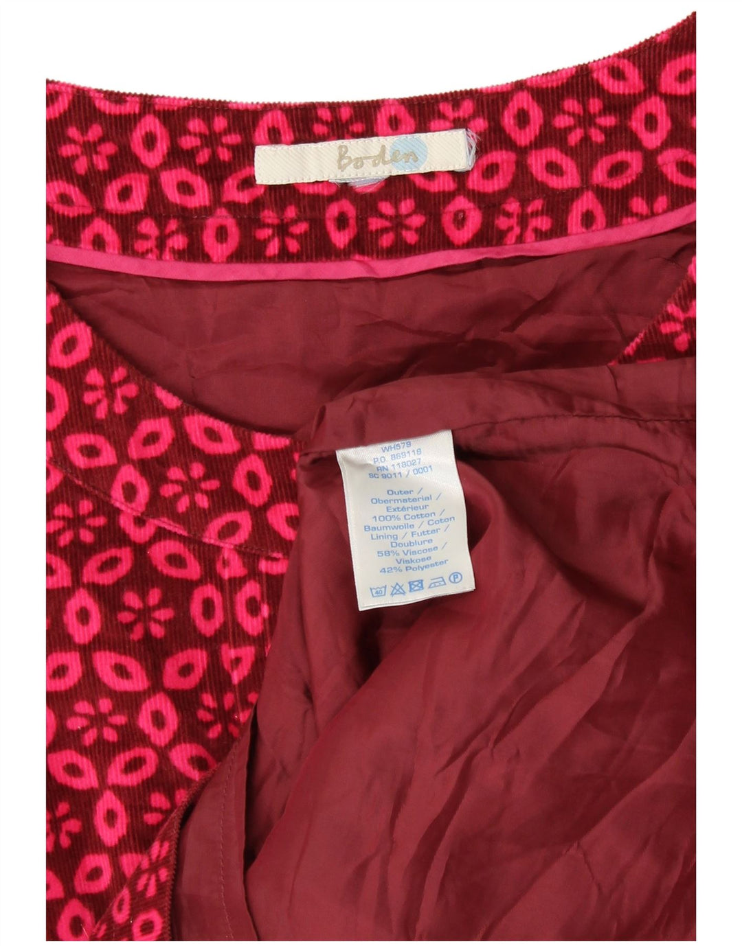 Rochie Boden pentru femei din velur, UK 8, bumbac floral, roz mic