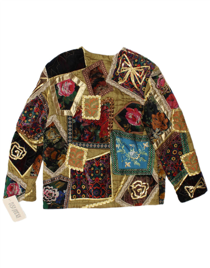 ELISA LANDRI Jachetă Blazer pentru femei UK 16 mare Kaki Patchwork Viscoză