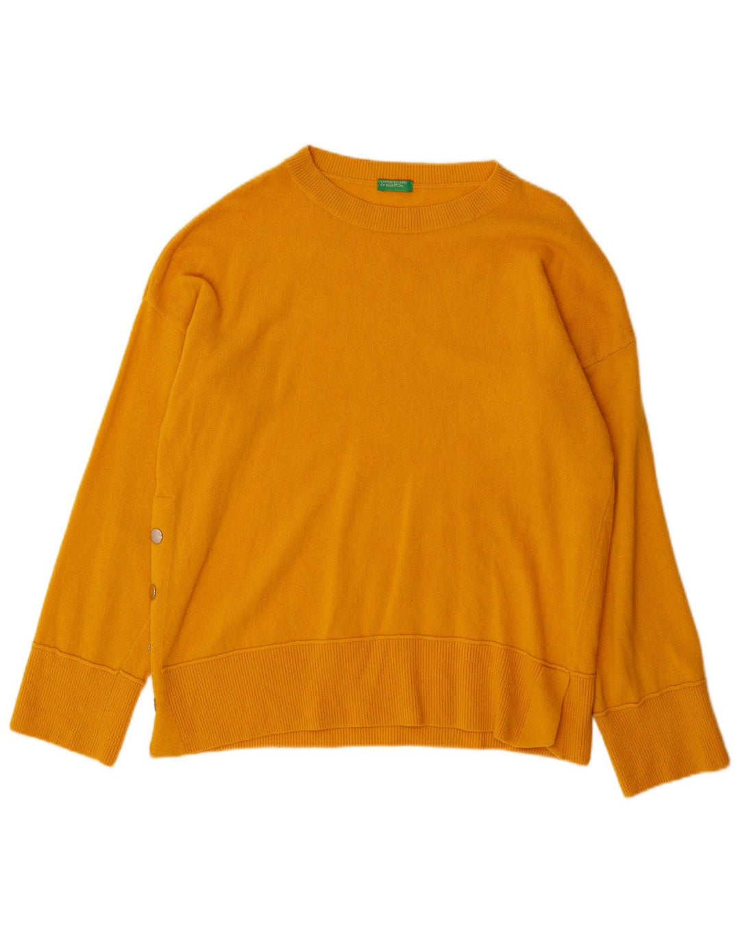 Pulover oversize pentru femei BENETTON, cu gâtul turn, lână galbenă, 10 UK